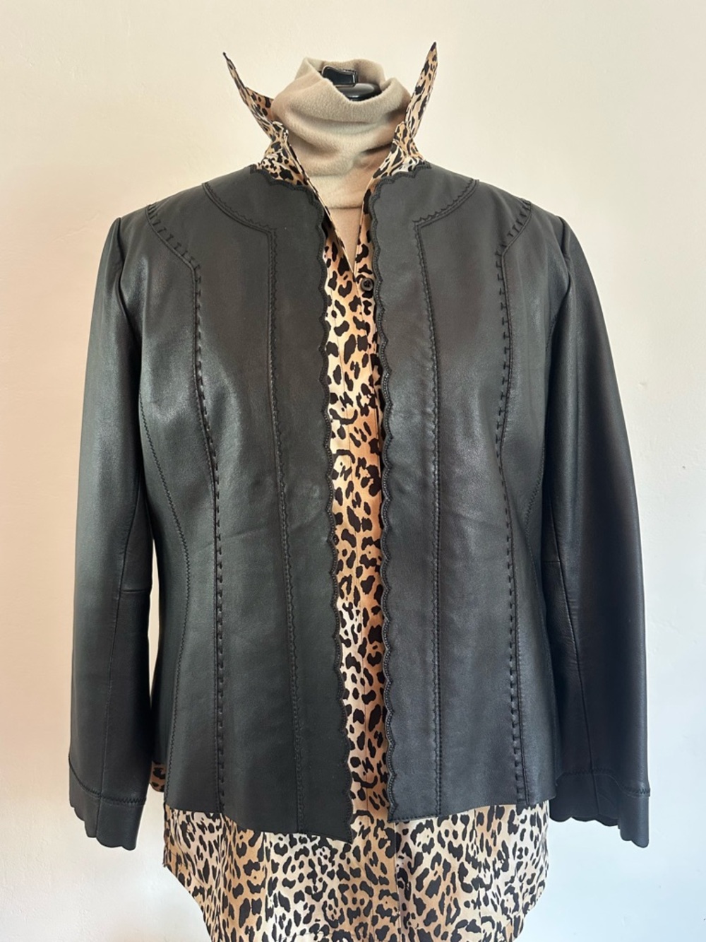 Chicos Scalloped Leather Jacket